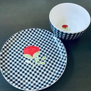 Dolly Parton Farmhouse Buffalo Plaid Floral Plate Bowl Set